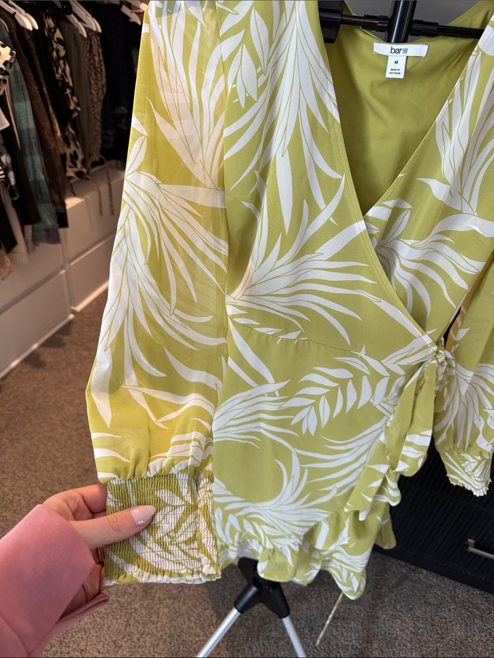Bar III Lime Green and White Wrap Mini Dress - Picture 4 of 7